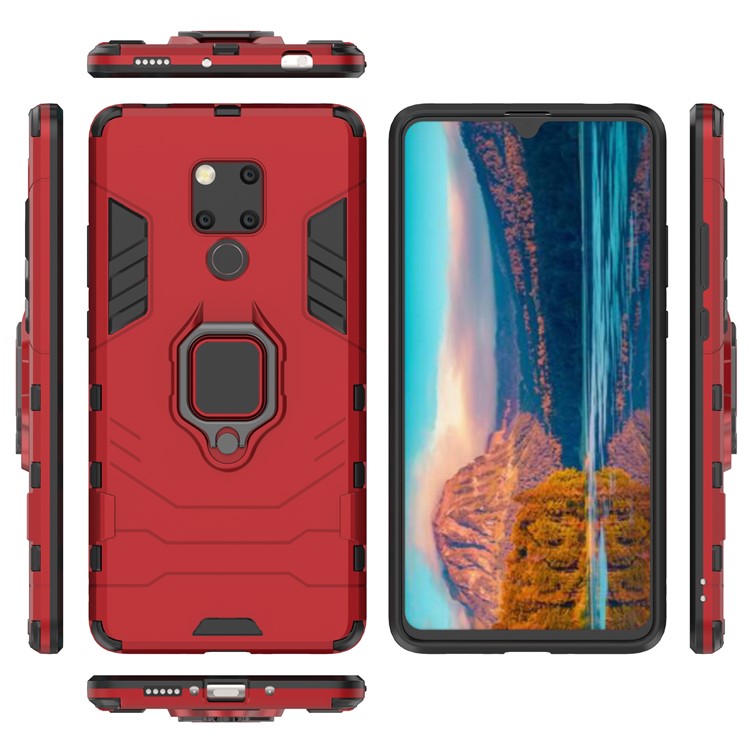 Finger Ring Kickstand PC + TPU Combo Mobile Phone Cover for Huawei Mate 20 X - Red