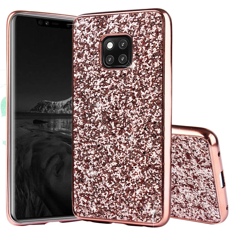 Electroplating Flash Powder PC + TPU Hybrid Cell Phone Case for Huawei Mate 20 Pro - Rose Gold