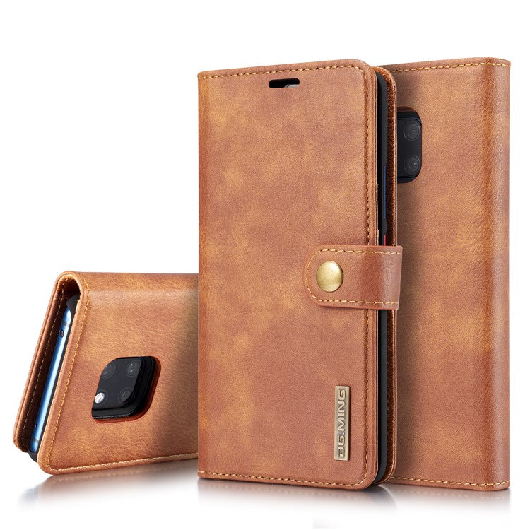 DG.MING Detachable 2-in-1 Anti-scratch Phone Case For Huawei Mate 20 Pro Split Leather Wallet Shell + PC Back Case - Brown