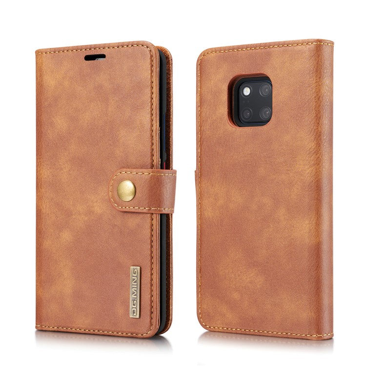 DG.MING Detachable 2-in-1 Anti-scratch Phone Case For Huawei Mate 20 Pro Split Leather Wallet Shell + PC Back Case - Brown