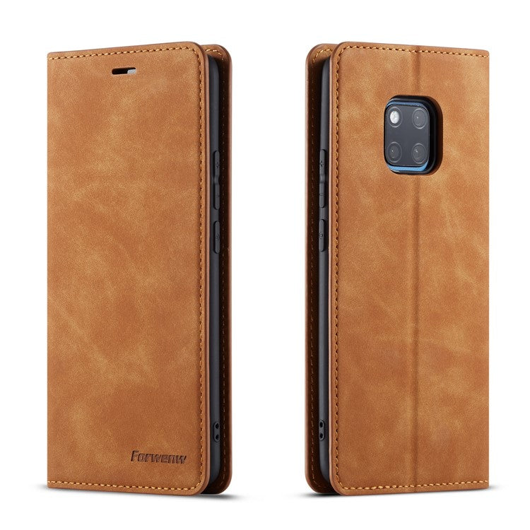 FORWENW Fantasy Series Auto-absorbed Silky Touch Leather Wallet Stand Case for Huawei Mate 20 Pro - Brown