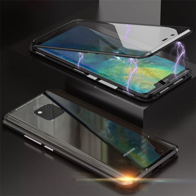 Magnetic Adsorption Double-Sided Cover Glass + Metal Full Protection Case for Huawei Mate 20 Pro - Black