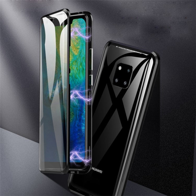 Magnetic Adsorption Double-Sided Cover Glass + Metal Full Protection Case for Huawei Mate 20 Pro - Black