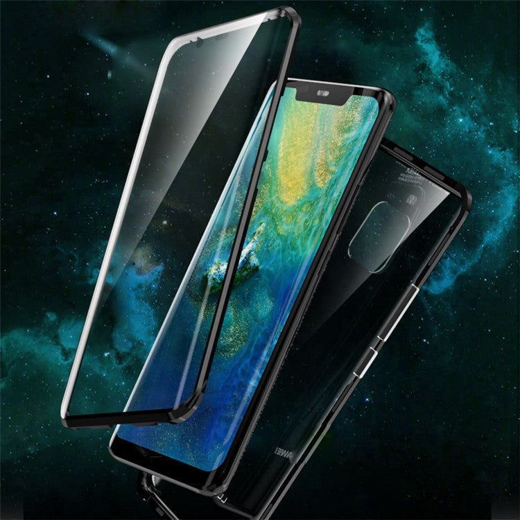 Magnetic Adsorption Double-Sided Cover Glass + Metal Full Protection Case for Huawei Mate 20 Pro - Black