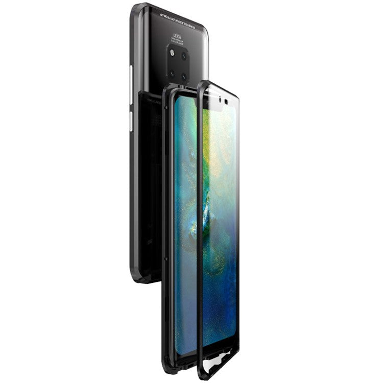 Magnetic Adsorption Double-Sided Cover Glass + Metal Full Protection Case for Huawei Mate 20 Pro - Black