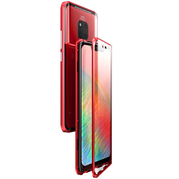 Magnetic Adsorption Double-Sided Cover Glass + Metal Full Protection Case for Huawei Mate 20 Pro - Red