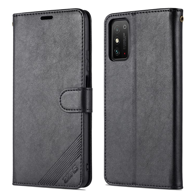 AZNS Textured PU Leather Stand Wallet Case Magnetic Clasp Shock-absorption Cover for Honor X10 Max/X30 Max - Black