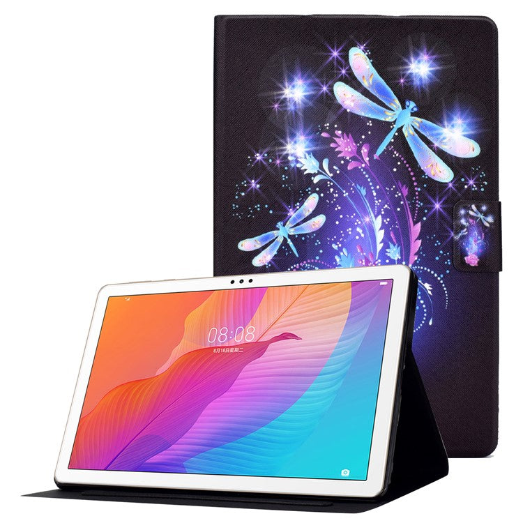 For Huawei MatePad T 10 9.7 inch/T 10S 10.1 inch/Enjoy Tablet 2 10.1 inch/Honor Pad X6 9.7 inch/6 10.1 inch Pattern Printing Leather Case Card Slots Tablet Shell - Dragonfly