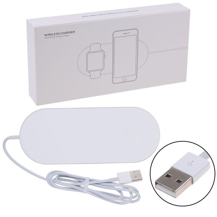 2-in-1 Qi Wireless Charger Pad for Phone and Apple Watch - White