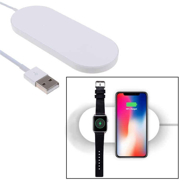 2-in-1 Qi Wireless Charger Pad for Phone and Apple Watch - White