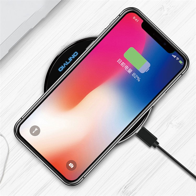 QIALINO 15W Round Qi Wireless Fast Charging Pad Ultra-thin Wireless Charger Pad for iPhone X/8/8 Plus Etc. - Black