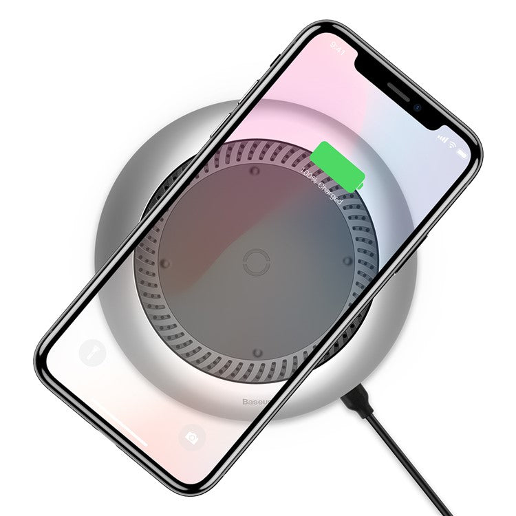 BASEUS Whirlwind Desktop Wireless Charger Mat with Built-in Fan for iPhone Samsung etc - Silver