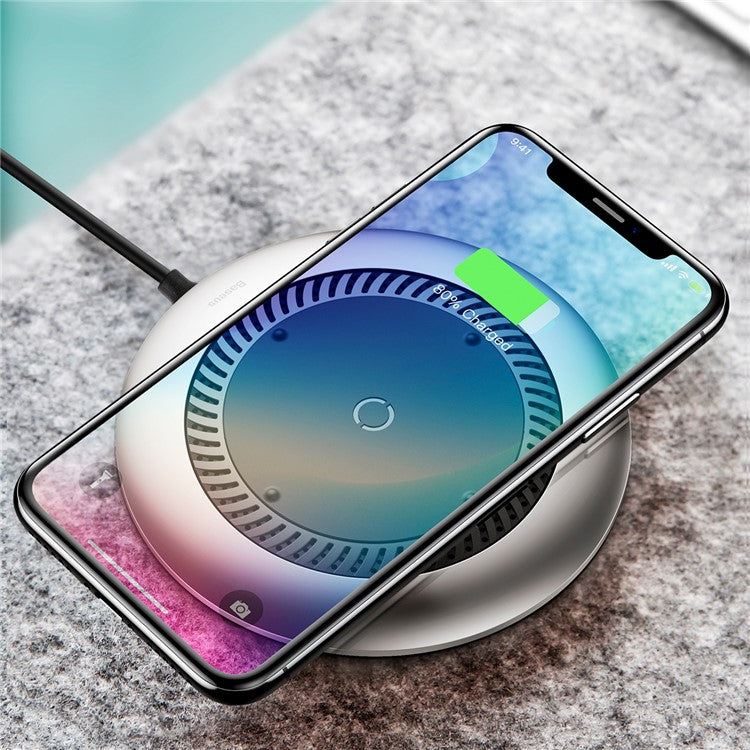 BASEUS Whirlwind Desktop Wireless Charger Mat with Built-in Fan for iPhone Samsung etc - Silver