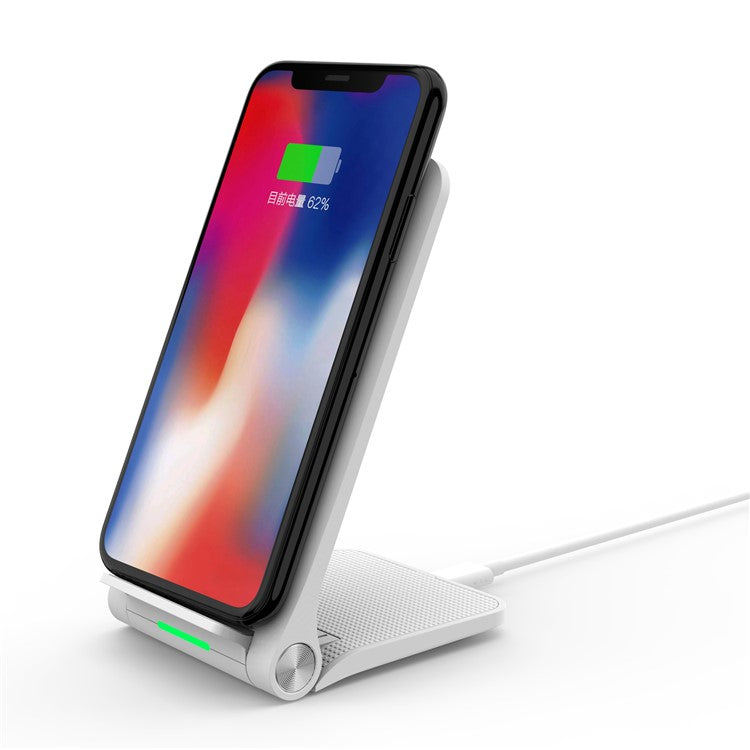 10W 2 Coils Qi Wireless Charger Folding Fast Wireless Charging Stand for iPhone Samsung etc. - White