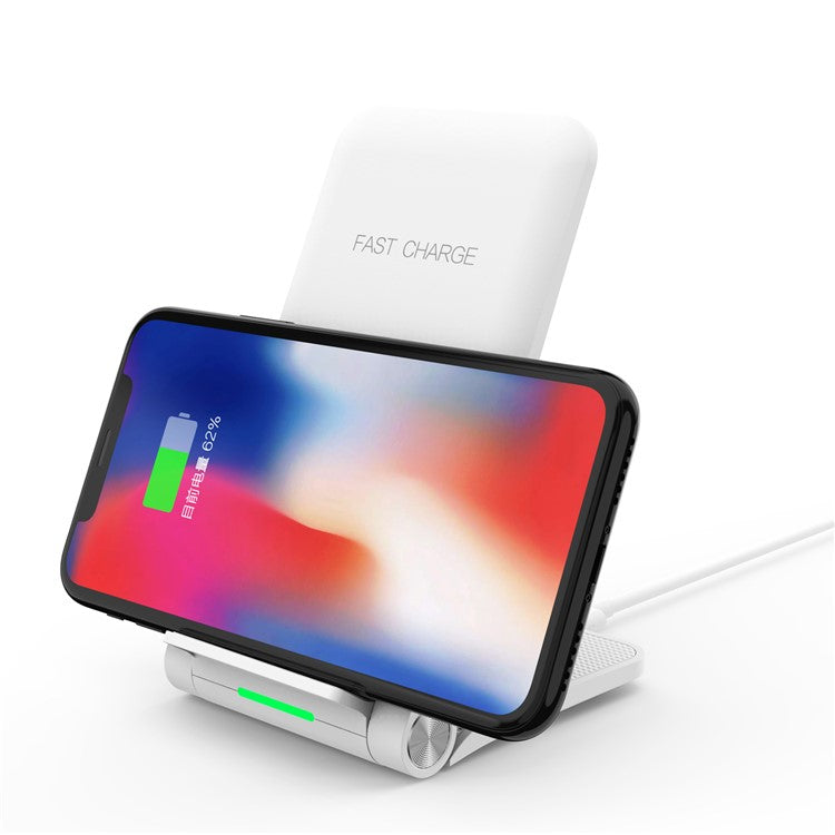 10W 2 Coils Qi Wireless Charger Folding Fast Wireless Charging Stand for iPhone Samsung etc. - White