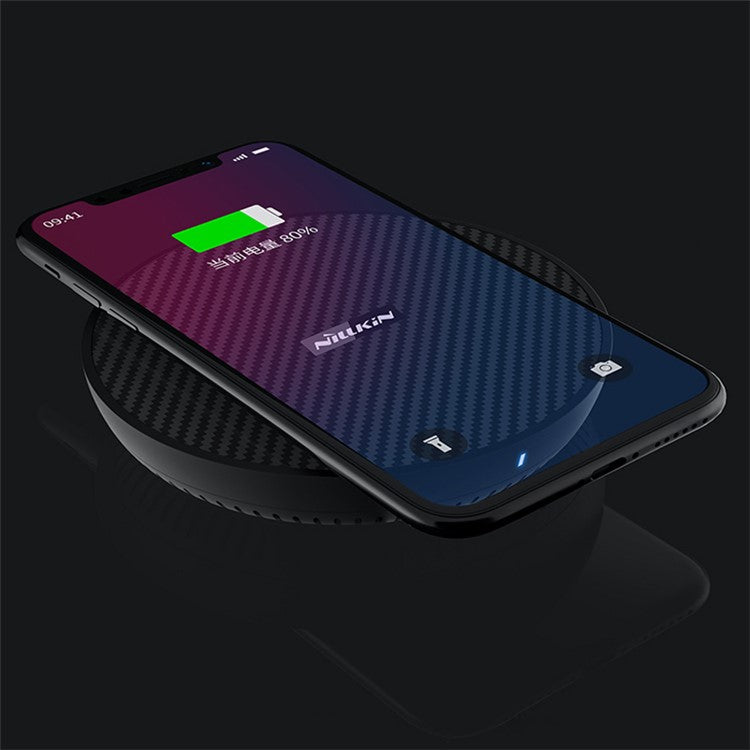 NILLKIN MC035 15W Powerflash Carbon Fiber Round Shaped Fast Wireless Charger for iPhone X/8 Plus/8 etc