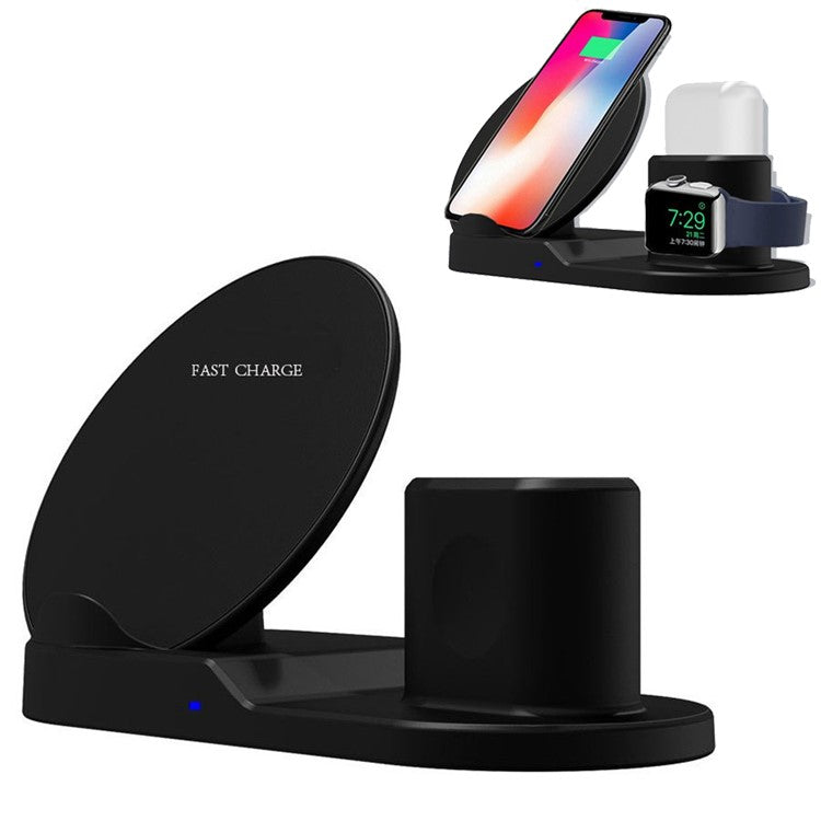 3 in 1 Fast Wireless Charger Charging Dock for iPhone / Apple Watch Series 4 3 2 1 / AirPods (Not Support FOD Function) - Black