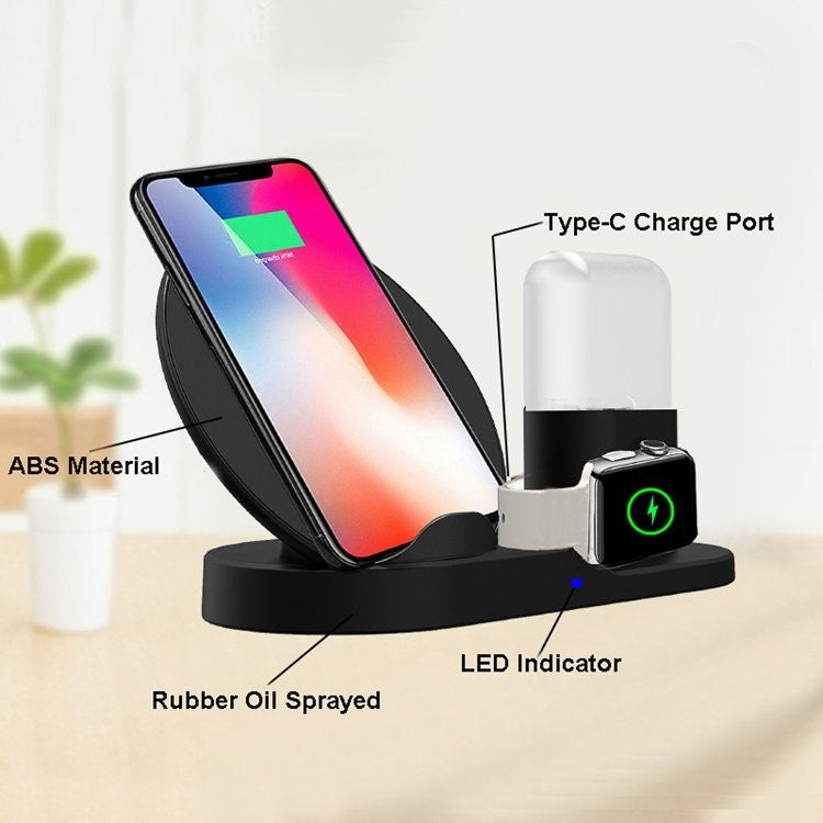 3 in 1 Fast Wireless Charger Charging Dock for iPhone / Apple Watch Series 4 3 2 1 / AirPods (Not Support FOD Function) - Black