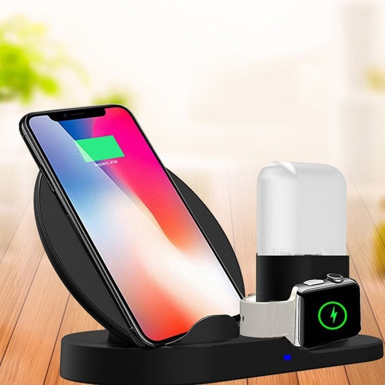 3 in 1 Fast Wireless Charger Charging Dock for iPhone / Apple Watch Series 4 3 2 1 / AirPods (Not Support FOD Function) - Black