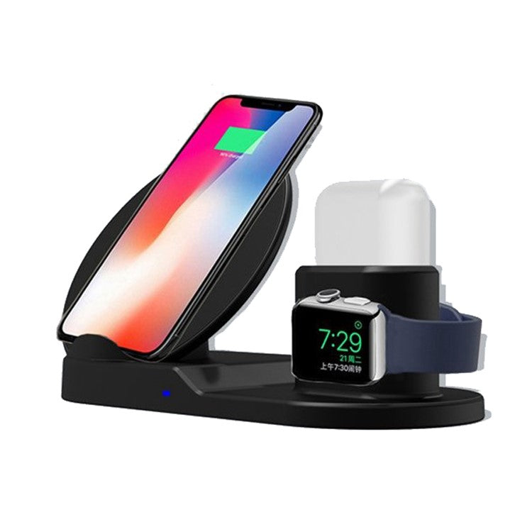 3 in 1 Fast Wireless Charger Charging Dock for iPhone / Apple Watch Series 4 3 2 1 / AirPods (Not Support FOD Function) - Black