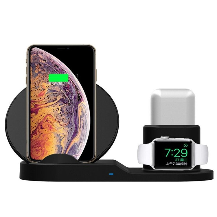 3 in 1 Fast Wireless Charger Charging Dock for iPhone / Apple Watch Series 4 3 2 1 / AirPods (Not Support FOD Function) - Black