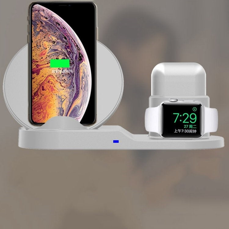 3 in 1 Fast Wireless Charger Charging Stand Dock Station for iPhone / Apple Watch Series 4 3 2 1 / AirPods (Not Support FOD Function) - White