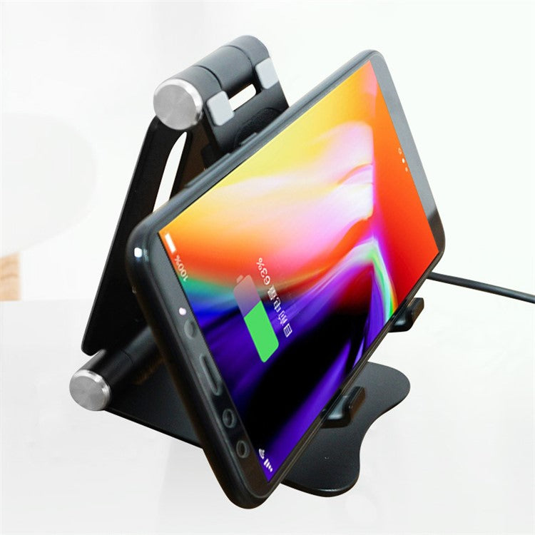 Adjustable 2-in-1 Aluminum Alloy Stand + 5W/7.5W/10W Wireless Fast Charger for iPhone Samsung etc. - Black