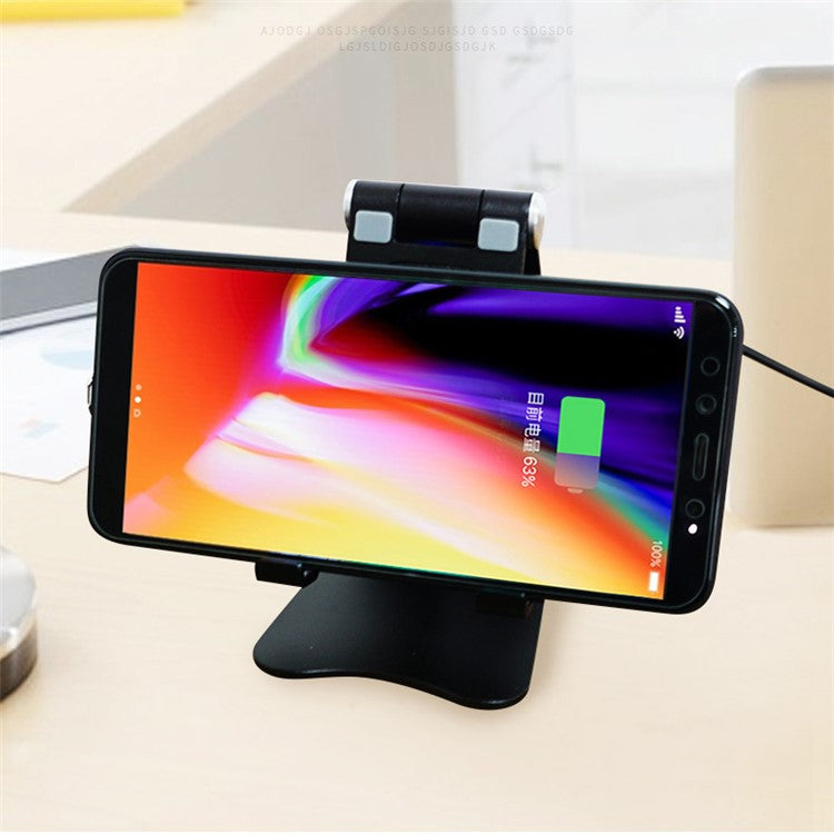 Adjustable 2-in-1 Aluminum Alloy Stand + 5W/7.5W/10W Wireless Fast Charger for iPhone Samsung etc. - Black