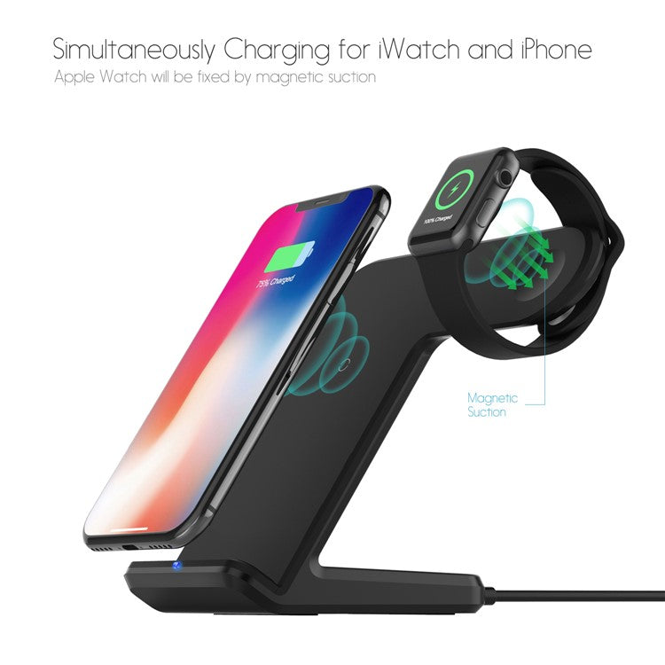 F11 2-in-1 Mobile Phone Smart Watch Wireless Charging Stand Qi Wireless Fast Charger for iPhone Samsung Apple Watch - Black