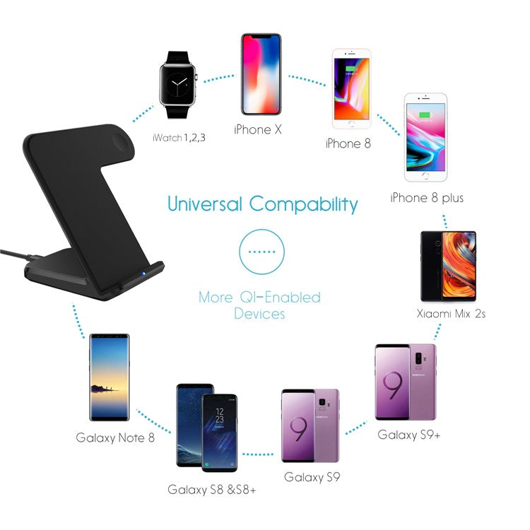 F11 2-in-1 Mobile Phone Smart Watch Wireless Charging Stand Qi Wireless Fast Charger for iPhone Samsung Apple Watch - Black