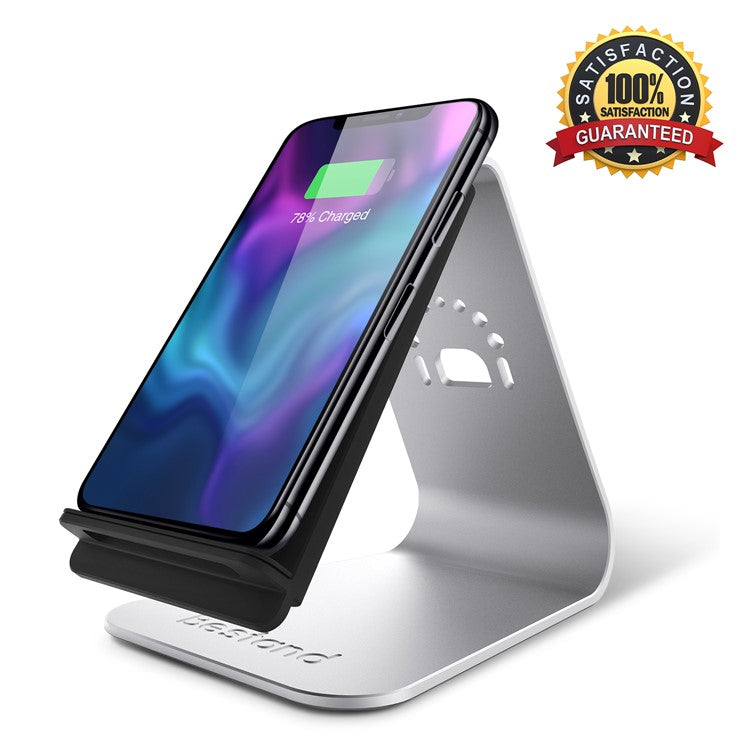 BESTAND Fast Wireless Charger 2-Coil Charging Stand Mount Holder for All Qi-Enabled Devices - Silver