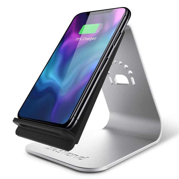 BESTAND Fast Wireless Charger 2-Coil Charging Stand Mount Holder for All Qi-Enabled Devices - Silver