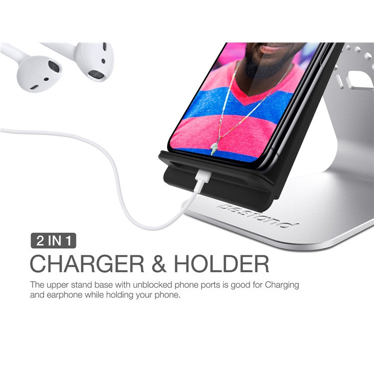 BESTAND Fast Wireless Charger 2-Coil Charging Stand Mount Holder for All Qi-Enabled Devices - Silver