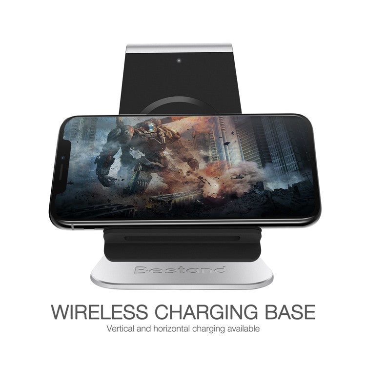 BESTAND Fast Wireless Charger 2-Coil Charging Stand Mount Holder for All Qi-Enabled Devices - Silver