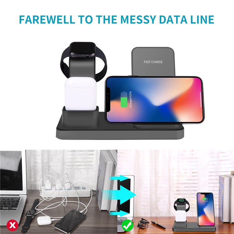 3 in 1 Desktop Vertical Wireless Charger Fast Charging Stand for iPhone/Apple Watch/Airpods - Black