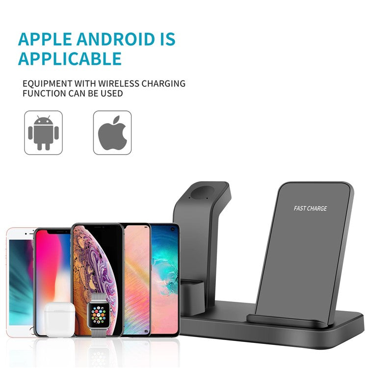 3 in 1 Desktop Vertical Wireless Charger Fast Charging Stand for iPhone/Apple Watch/Airpods - Black