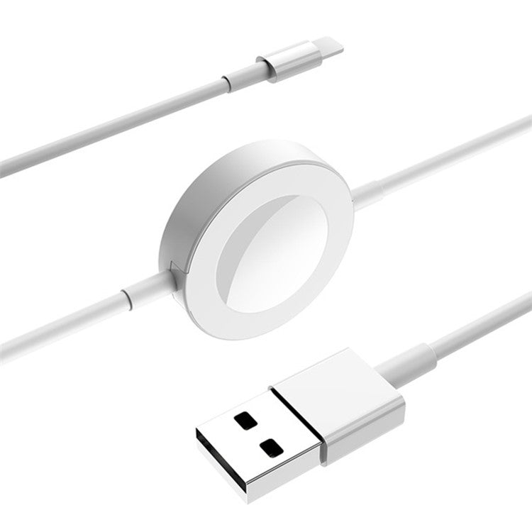 2 in 1 Magnetic Wireless iWatch Charger USB Lightning Charging Cable for iPhone/Apple Watch - White