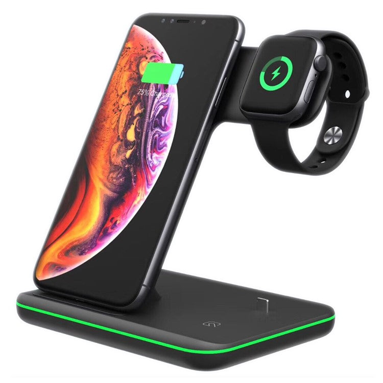 Z5 3-in-1 Wireless Charger Stand Qi 15W Fast Charging Station, Apple iWatch + AirPods + Phone Station Dock - Black