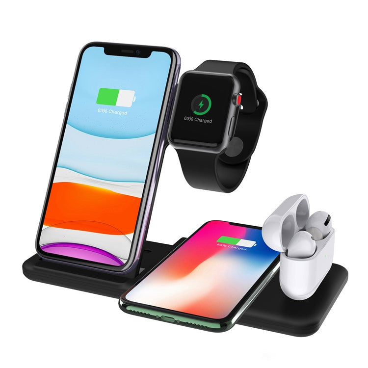 Q20 4-in-1 Mobile Phone Wireless Charger Charging Stand for Apple Watch Series 8 / SE (2022) - Black