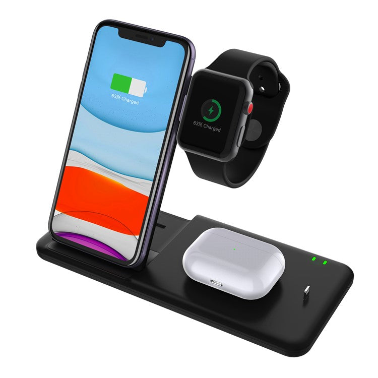 Q20 4-in-1 Mobile Phone Wireless Charger Charging Stand for Apple Watch Series 8 / SE (2022) - Black