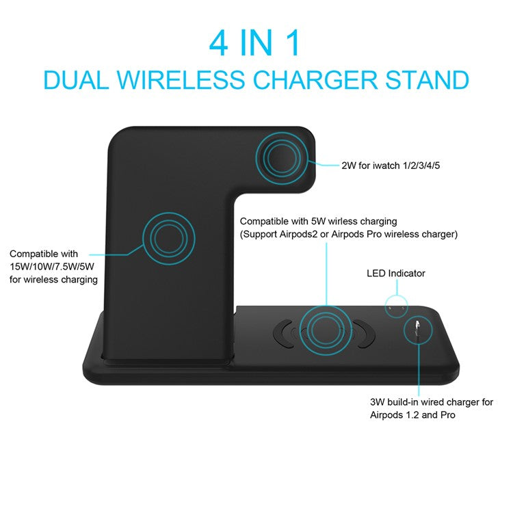 Q20 4-in-1 Mobile Phone Wireless Charger Charging Stand for Apple Watch Series 8 / SE (2022) - White