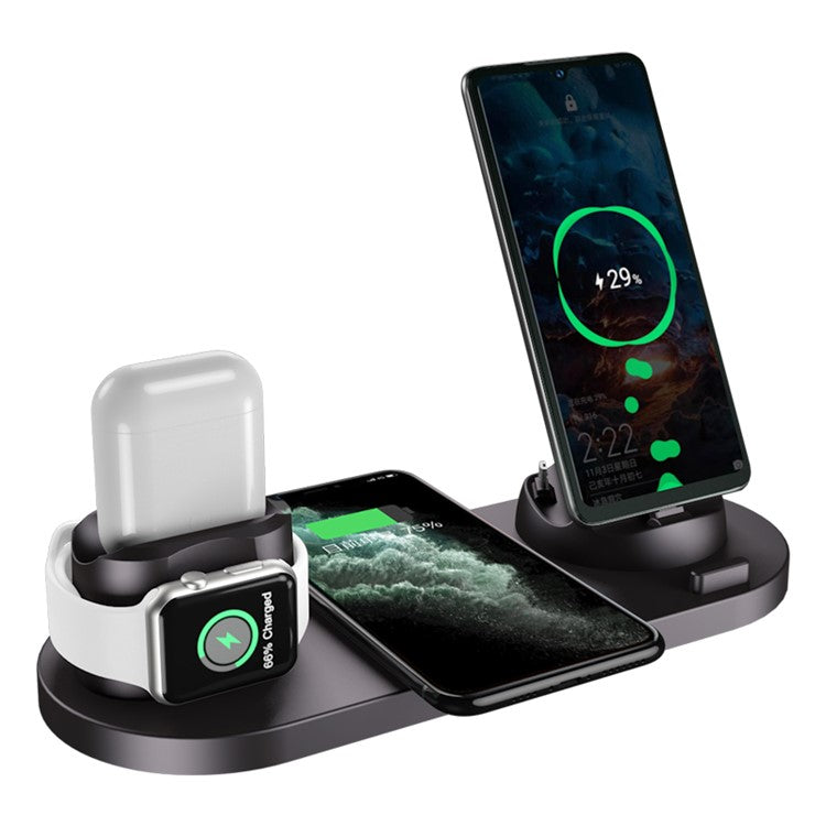 WS5 6 in 1 Wireless Multi-function Fast Charging Charger - Black