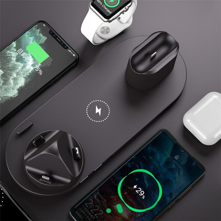 WS5 6 in 1 Wireless Multi-function Fast Charging Charger - Black