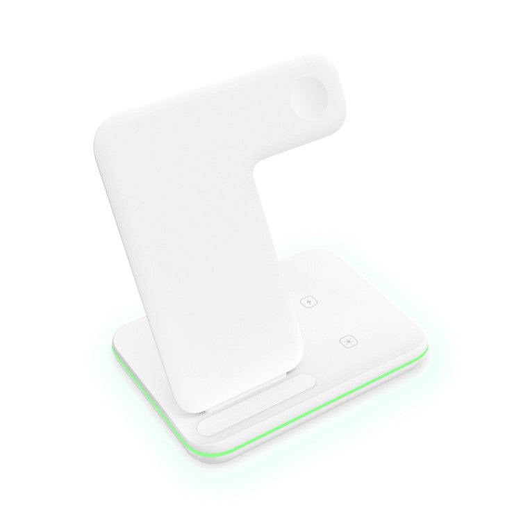 3-in-1 Desktop Vertical 15W Wireless Charger Stand for iPhone/Apple Watch/Airpods - White