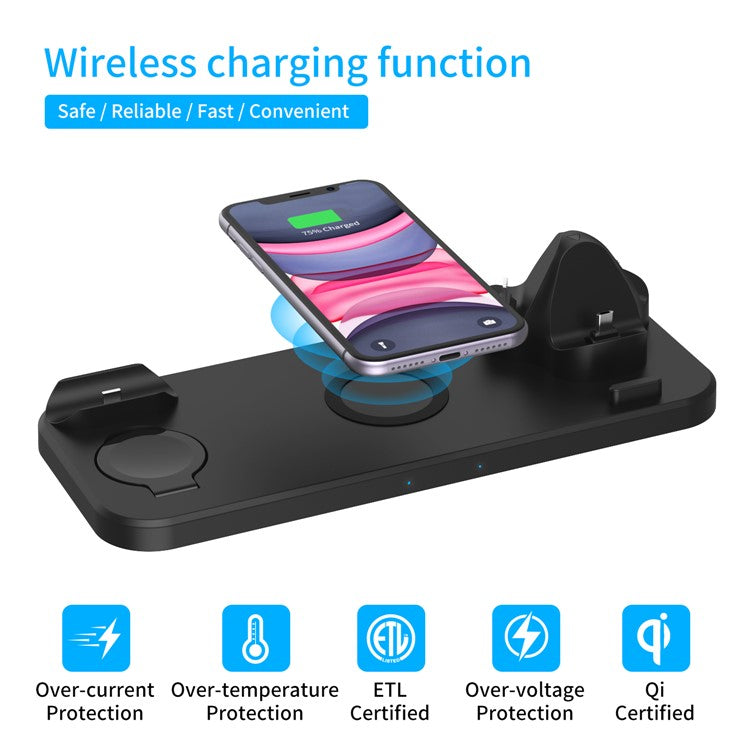 6 in 1 Wireless Fast Charging Charger for Phone/Watch/Headset