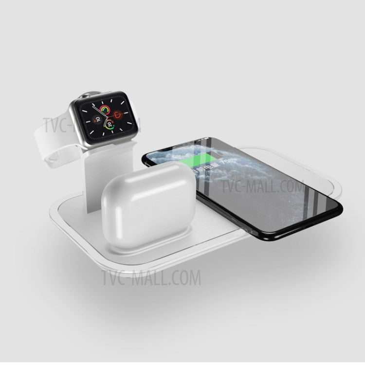 WS14 3-in-1 Wireless Charger Stand Qi Fast Charging Station for Apple Watch + AirPods + Phone Station Dock - White