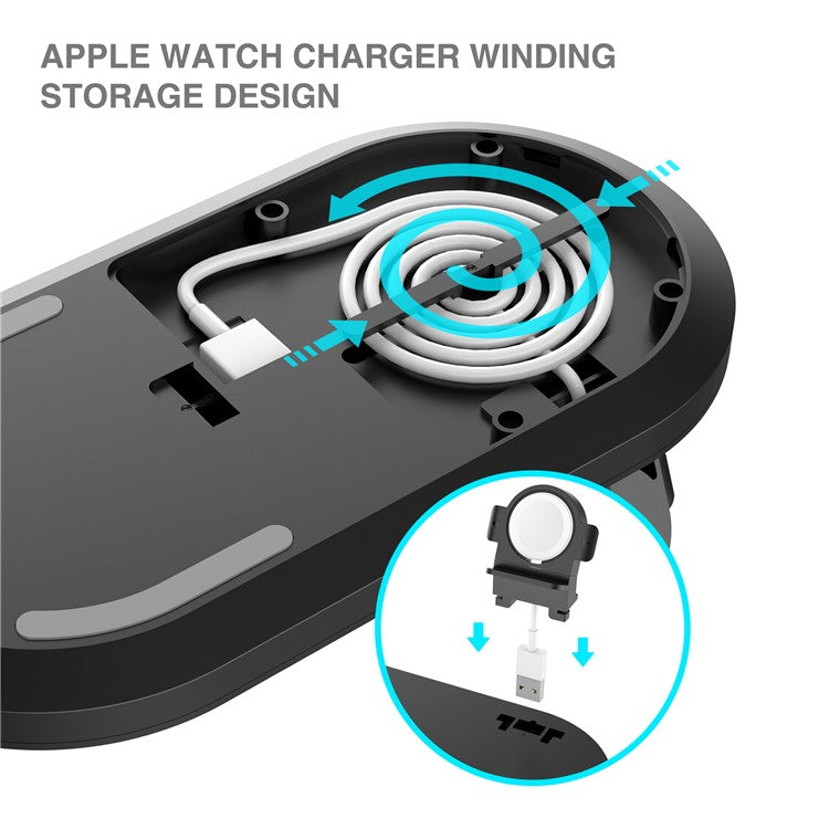 A04 3-in-1 Multifunctional Wireless Charger 10W Charging Dock Station Holder Stand fo Apple Watch AirPods and Qi Standard Smartphones - Black