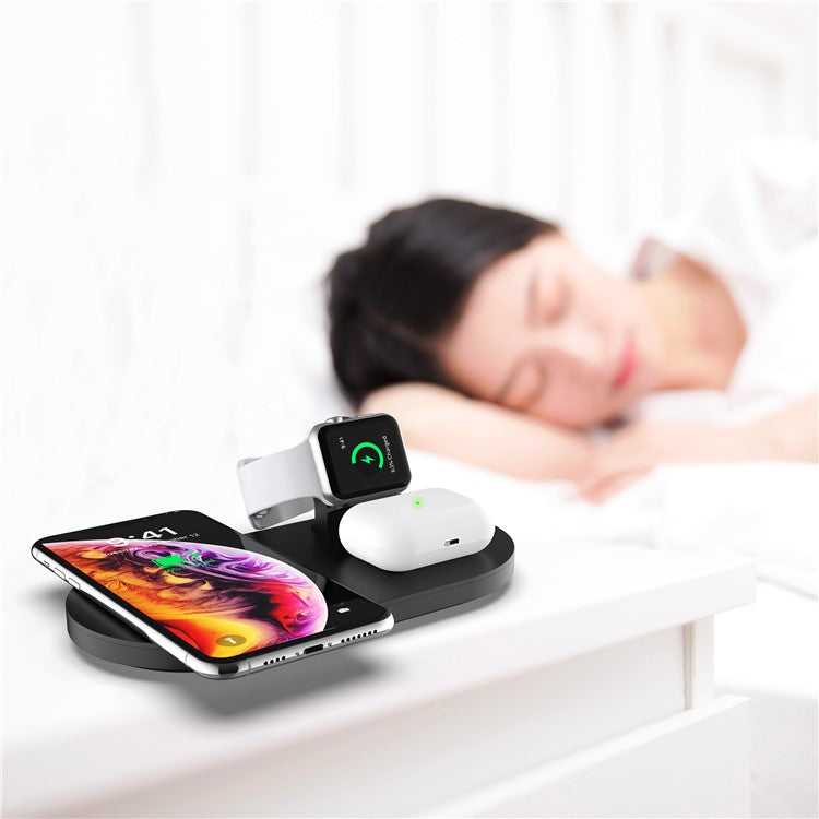 A04 3-in-1 Multifunctional Wireless Charger 10W Charging Dock Station Holder Stand fo Apple Watch AirPods and Qi Standard Smartphones - Black