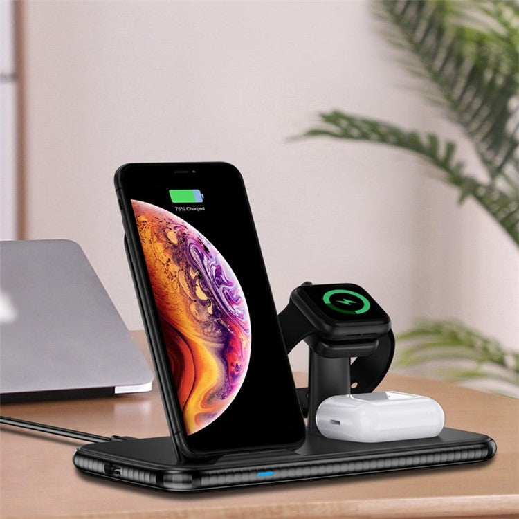 4-in-1 15W Fast Wireless Charging Station for Multiple Devices, iPhone + Apple Watch + Apple Airpods + Android Phone