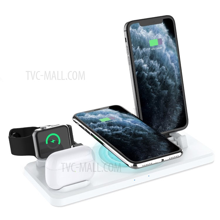 15W Multi-function 6 in 1 Fast Charging Wireless Charger - White